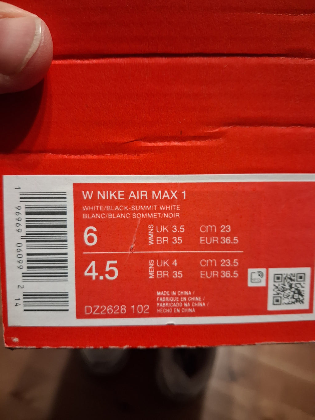 nike air max 1 white/black-summit white (36.5 +37.5)(dz2628102)