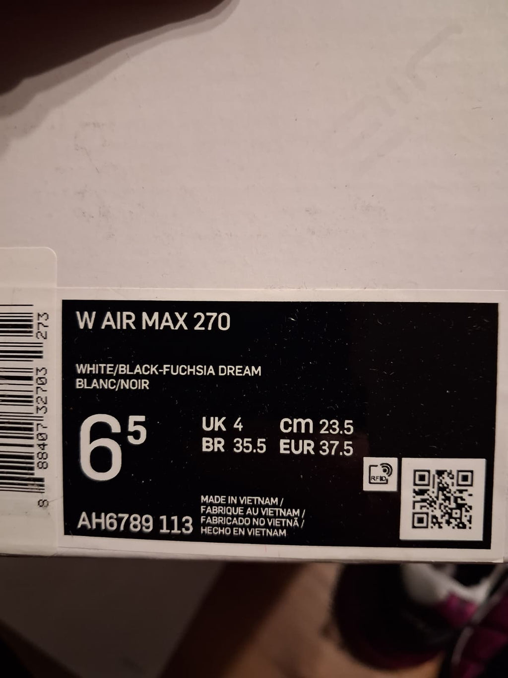 nike Air max 270 white/black - fuchisa dream (37.5)(AH6789 113)