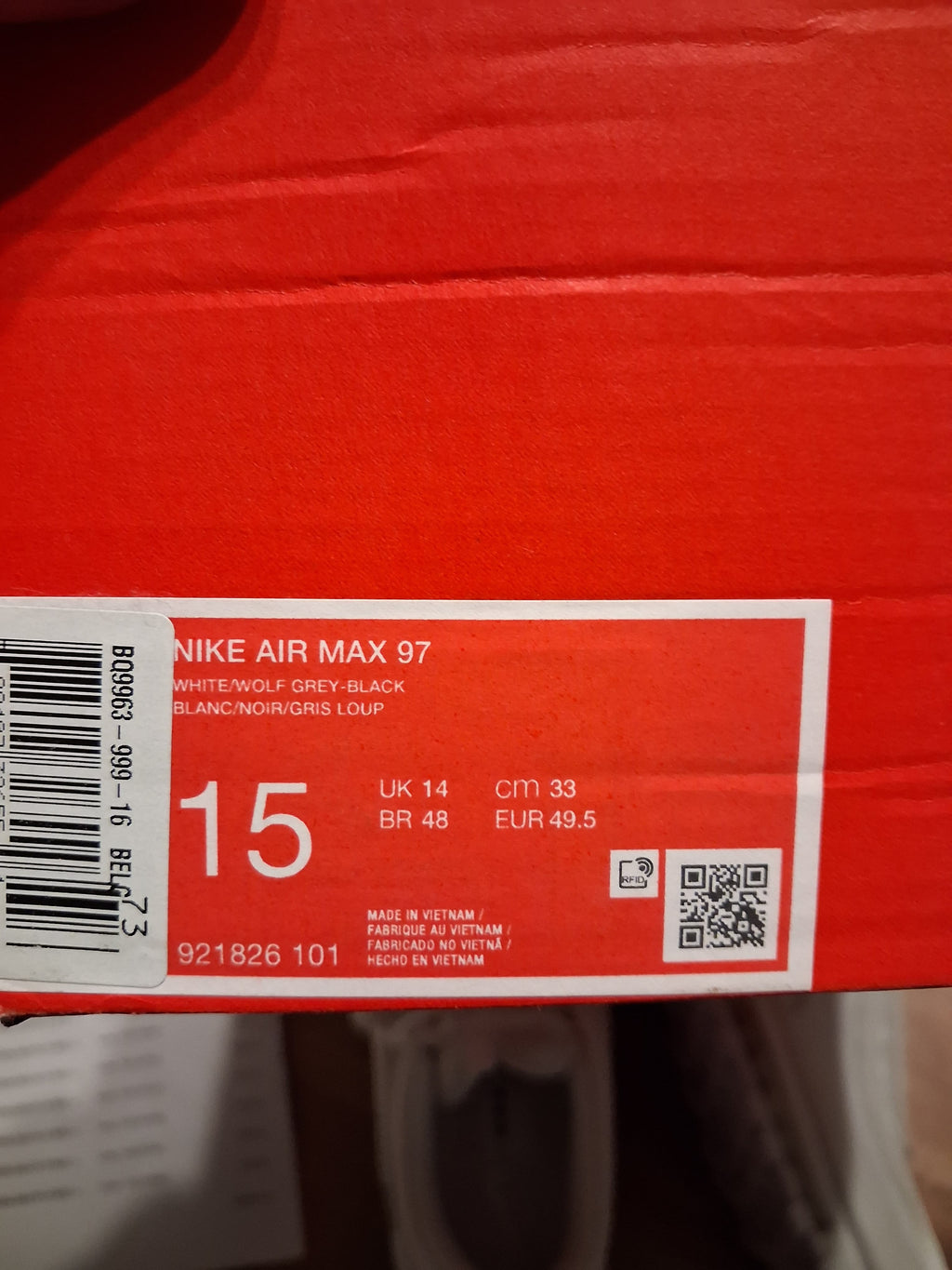 nike Air max 97 white/ wolf grey - black (49.5)(921826 101)